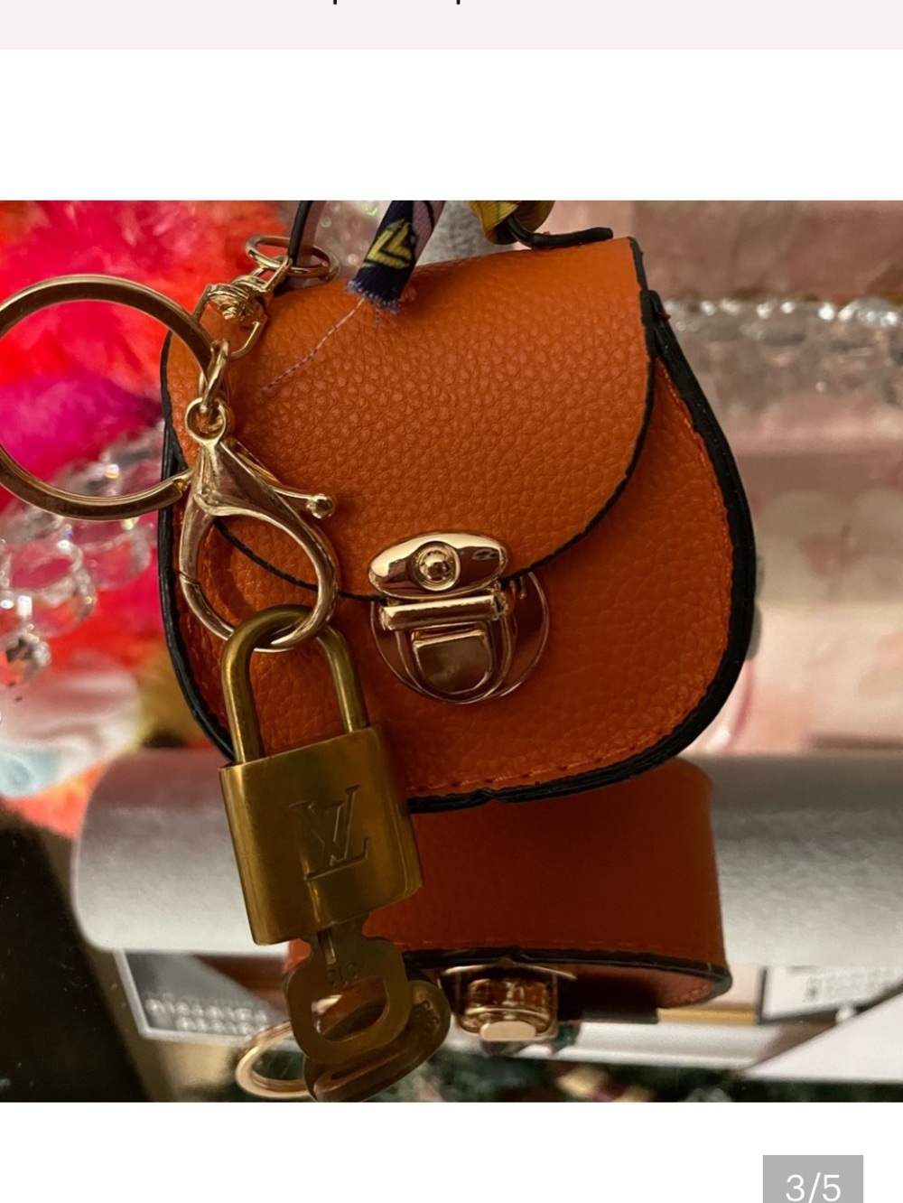Louis Vuitton lock and key #313 with Orange Designer Mini Bag Charm